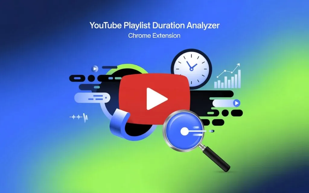 illustration showing how to find the total duration of a YouTube playlist using PlaylistDuration.pelupa.in, a free tool that helps calculate playlist length in hours, minutes, and seconds