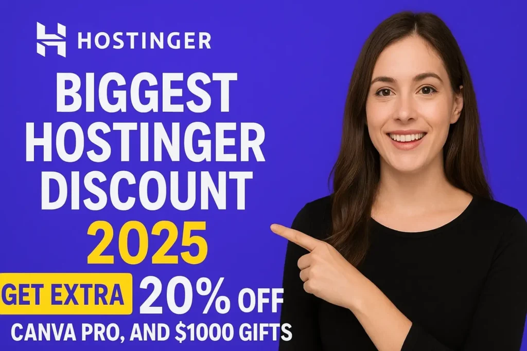 Hostinger 20% discount with free Canva Pro subscription and $1000 bonus gifts offer